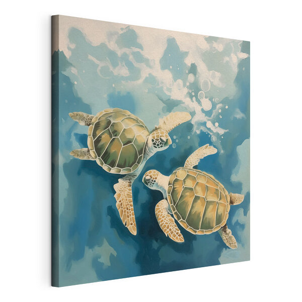Cuadros Un par de tortugas nadando en el agua