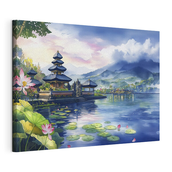 Cuadros Acuarela de un lago con una pagoda y nenúfares (SKU: s44148) Cuadros Cuadros Acuarela de un lago con una pagoda y nenúfares (SKU: s44148)