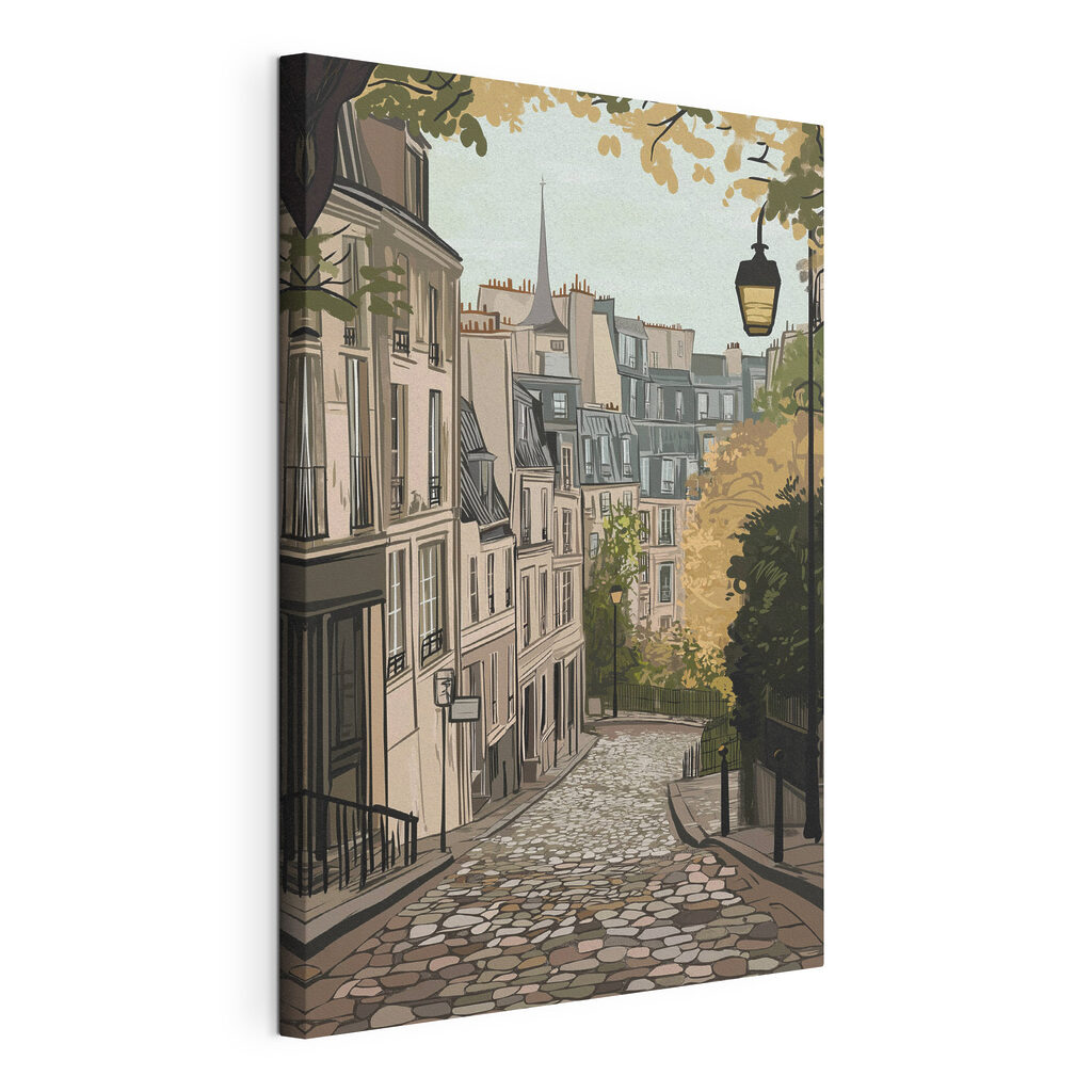 Street with buildings and a lamp post