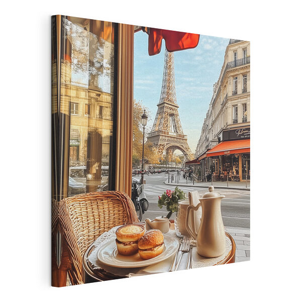 Una mesa con comida y otra mesa con una torre al fondo Cuadros Una mesa con comida y otra mesa con una torre al fondo