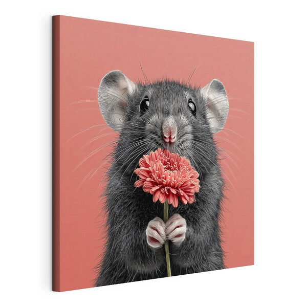 Ratón con una flor en la mano Cuadros Ratón con una flor en la mano