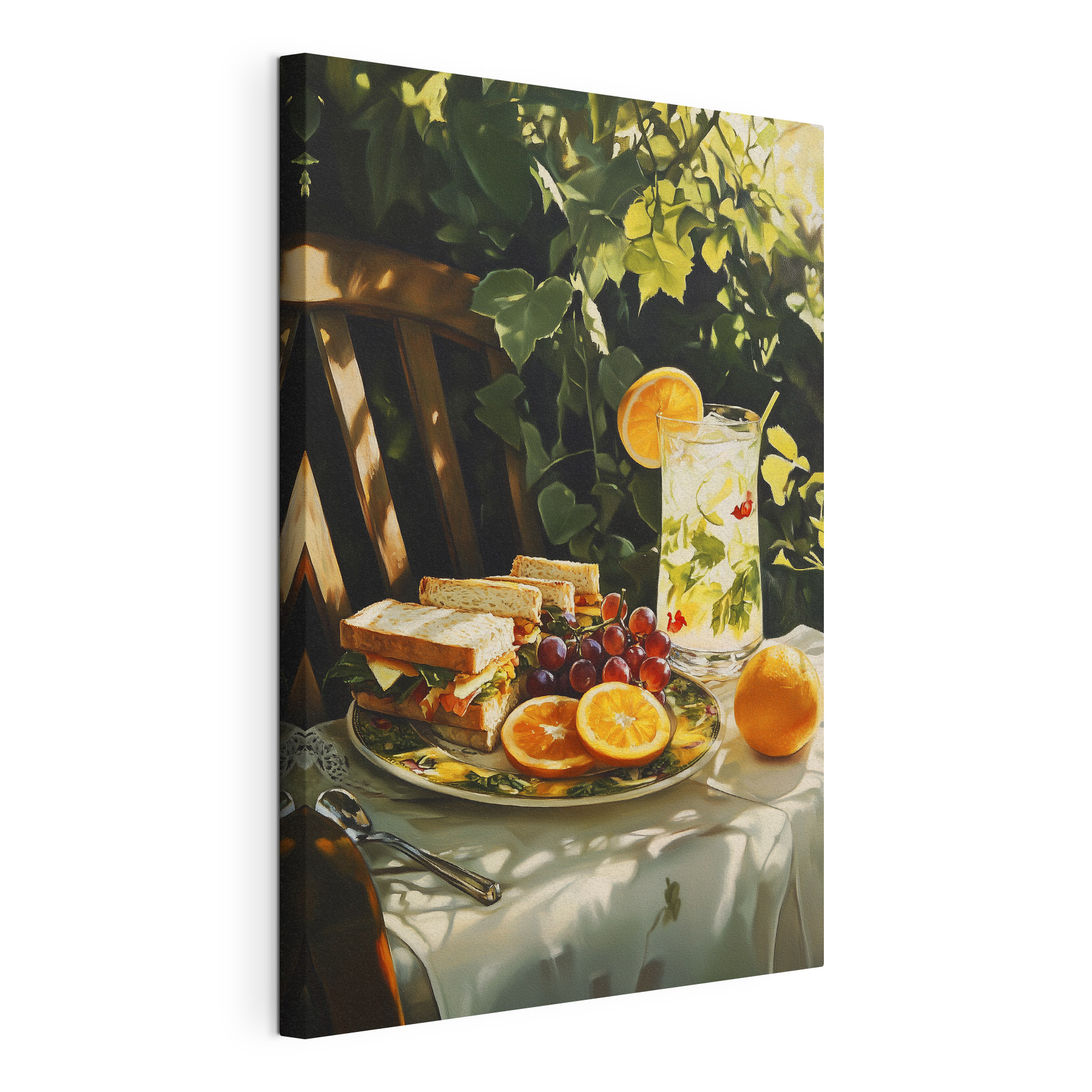 Plate of sandwiches and fruit on a table Plate of sandwiches and fruit on a table