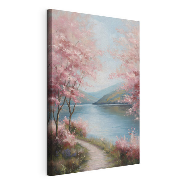 Cuadro de un lago con flores rosas Cuadros Cuadro de un lago con flores rosas