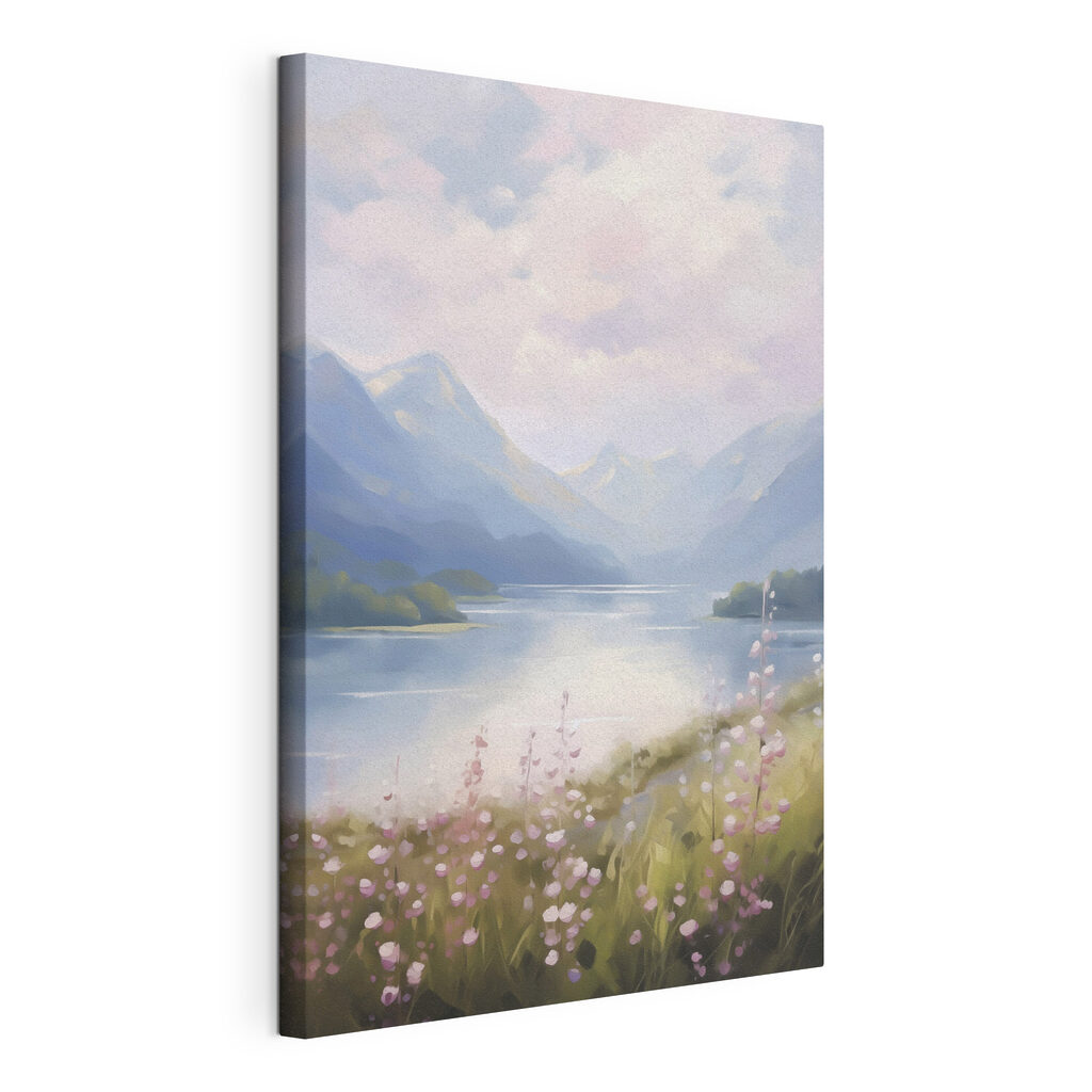 Painting of a lake and mountains Painting of a lake and mountains