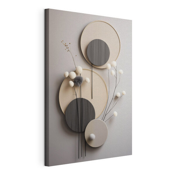 Cuadros Decoración de pared con círculos y flores blancas