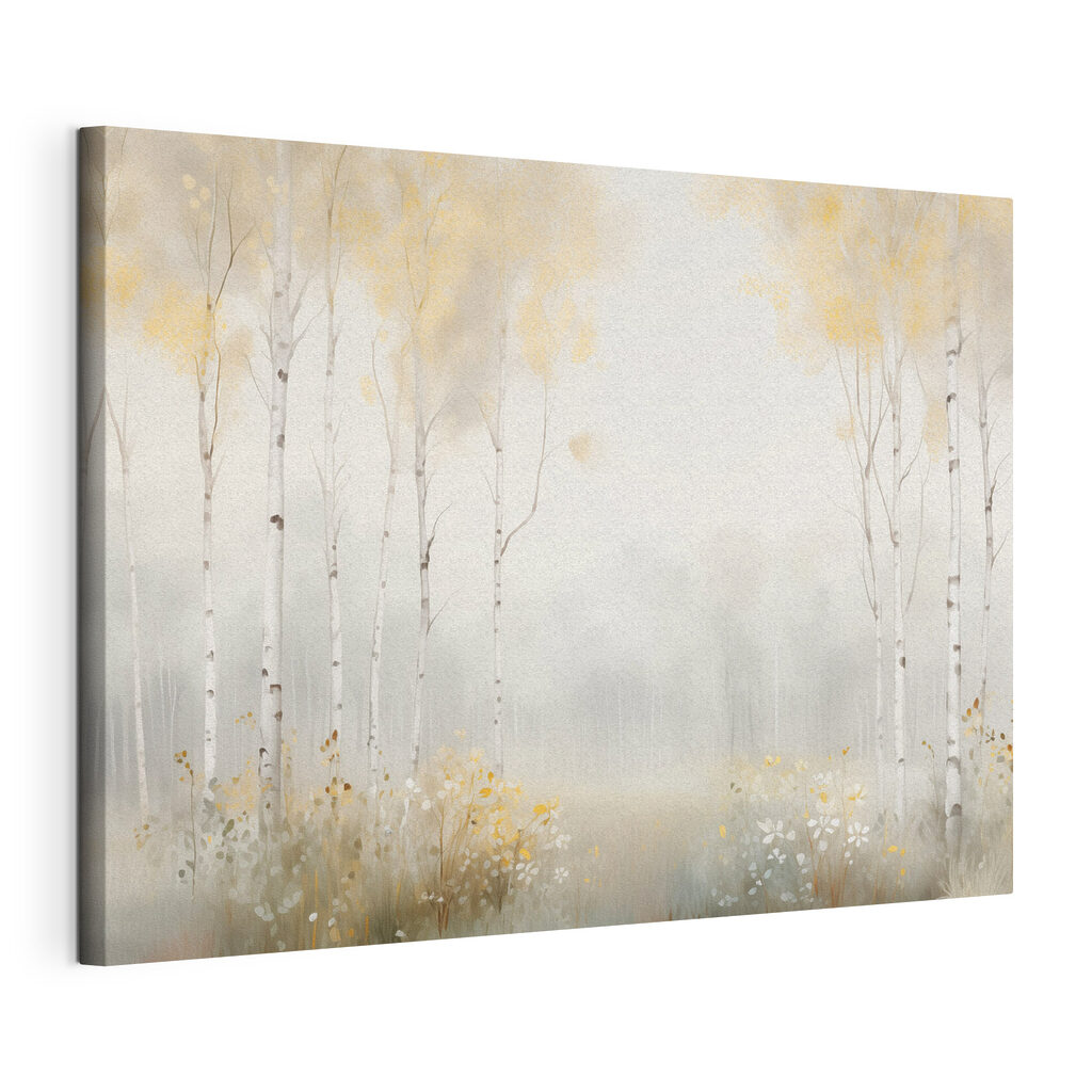 Painting of a forest with trees and flowers Painting of a forest with trees and flowers
