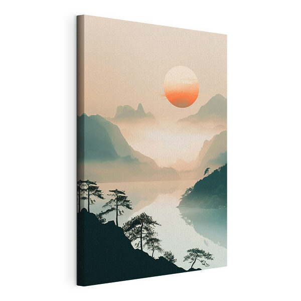 Cuadros Paisaje con montañas y un lago