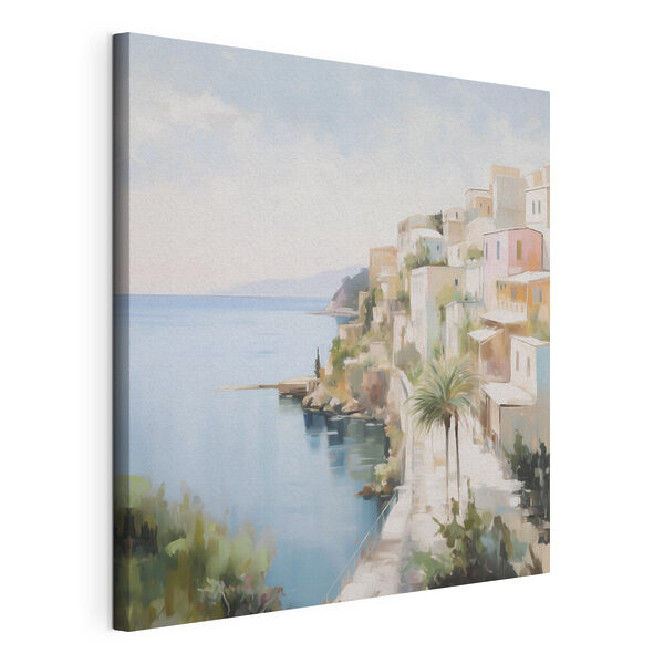 Pintura en acuarela de un pueblo junto al mar Cuadros Pintura en acuarela de un pueblo junto al mar