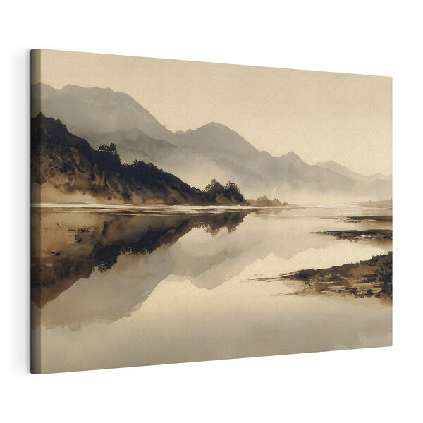 Pintura en acuarela de un lago con montañas al fondo Cuadros Pintura en acuarela de un lago con montañas al fondo