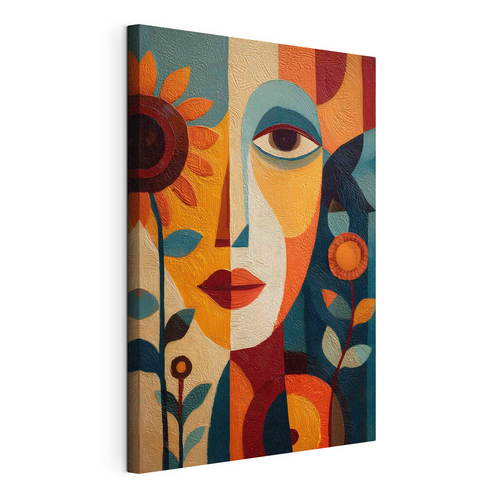 Painting of a woman's face and flowers Painting of a woman's face and flowers