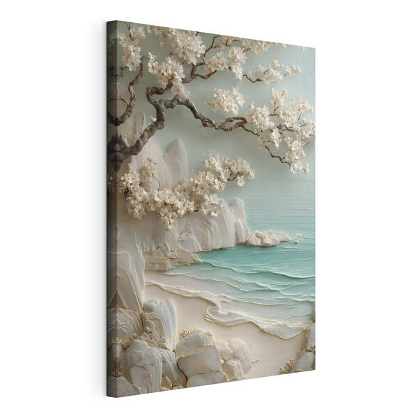 Cuadro de una playa con flores blancas y un árbol Cuadros Cuadro de una playa con flores blancas y un árbol