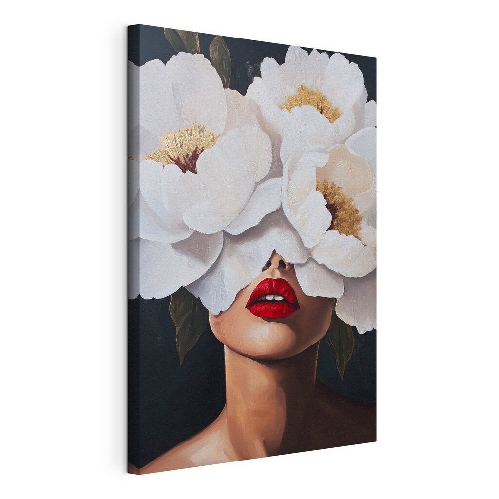 Painting of a woman with flowers over her face Painting of a woman with flowers over her face