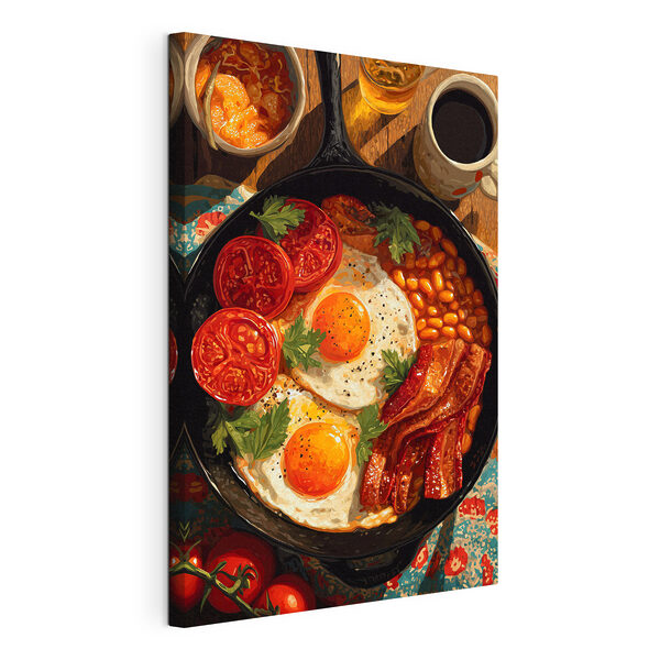 Plato de comida con huevos, beicon, alubias y tomates Cuadros Plato de comida con huevos, beicon, alubias y tomates