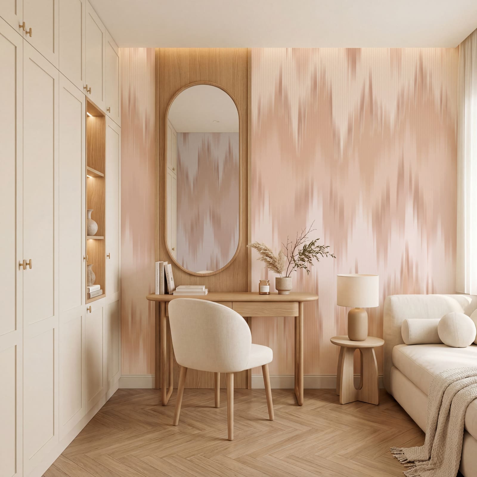 Diseño en zigzag rosa y blanco