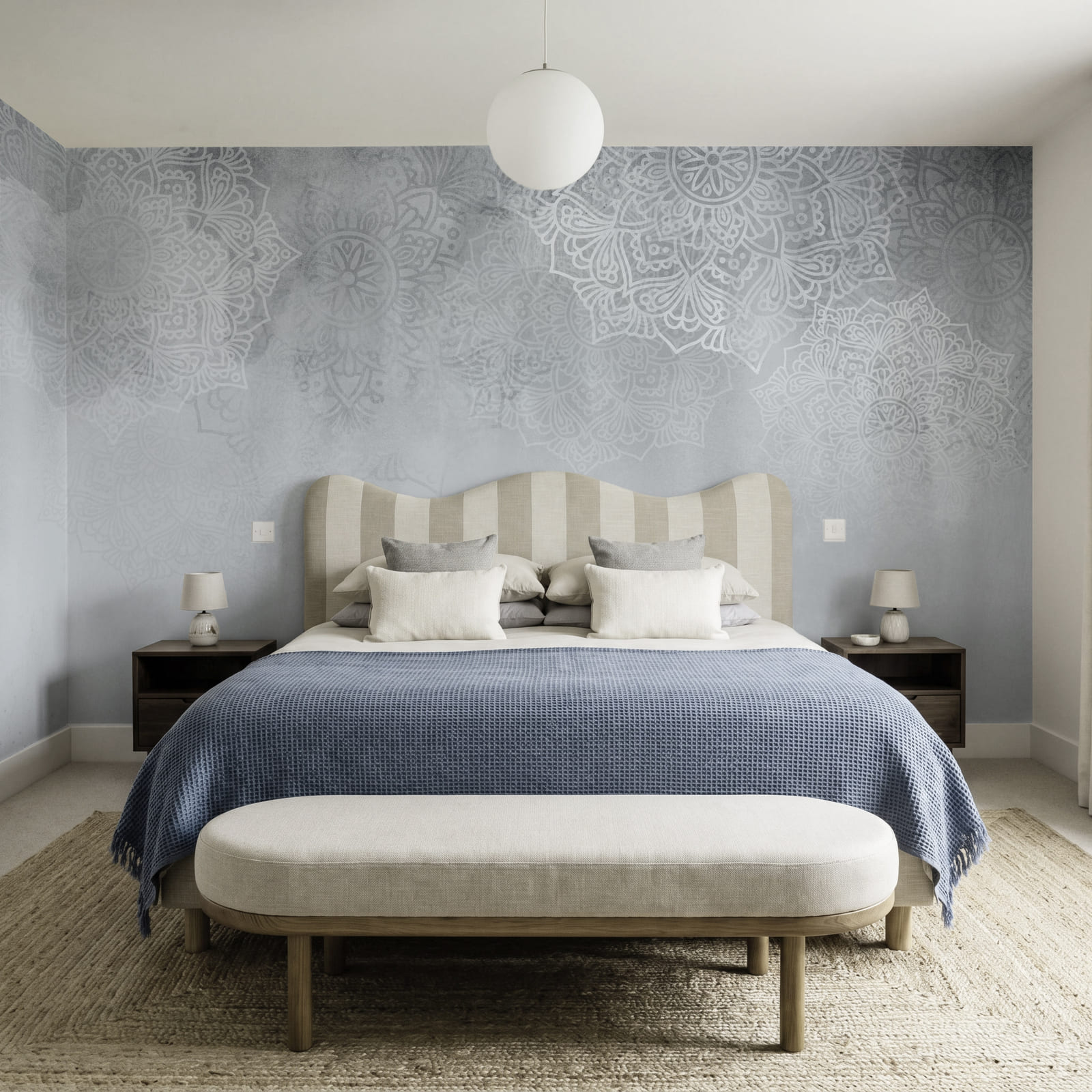 Fondo blanco y gris con mandalas blancos
