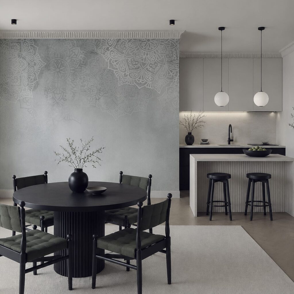 Fondo blanco y gris con mandalas blancos