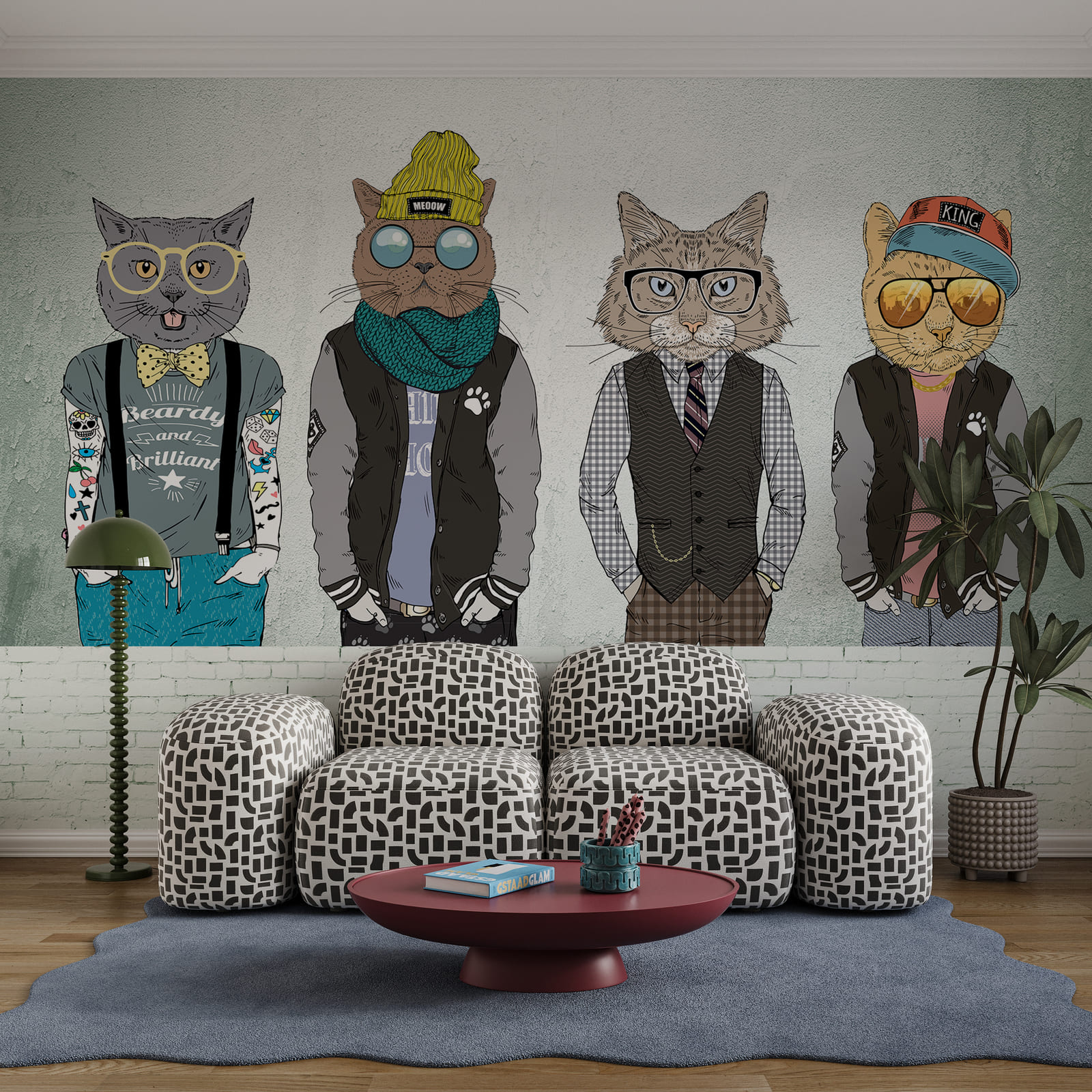 Grupo de gatos vestidos con ropa Grupo de gatos vestidos con ropa