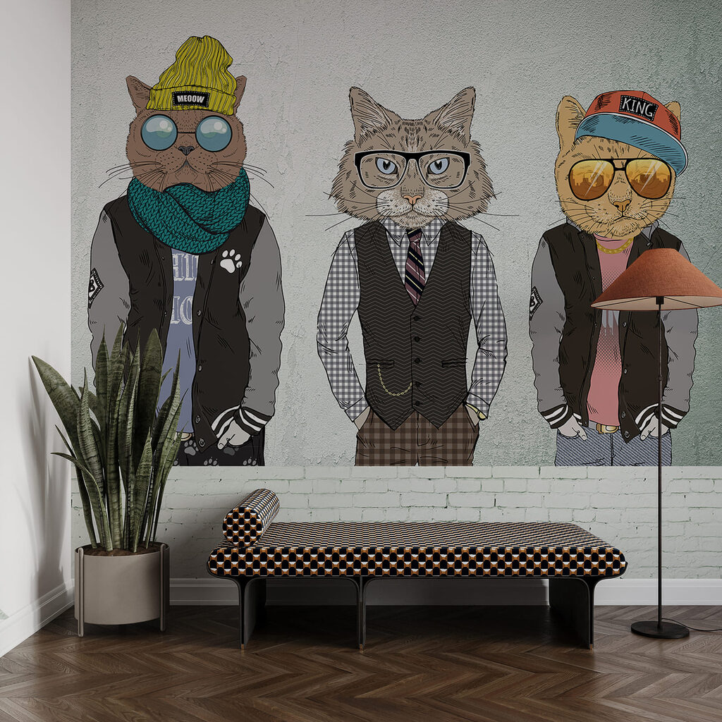 Grupo de gatos vestidos con ropa Grupo de gatos vestidos con ropa