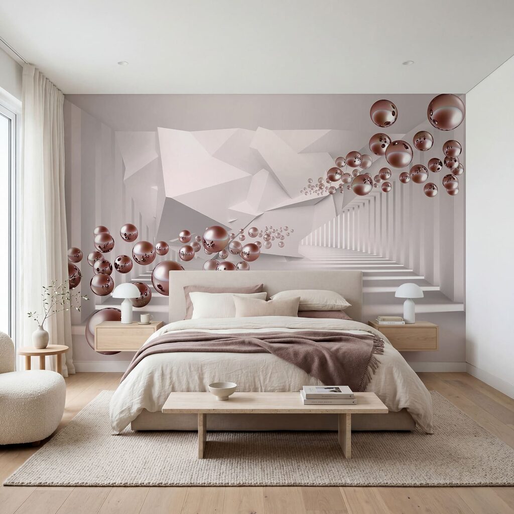 Habitación blanca con pelotas rosas Habitación blanca con pelotas rosas