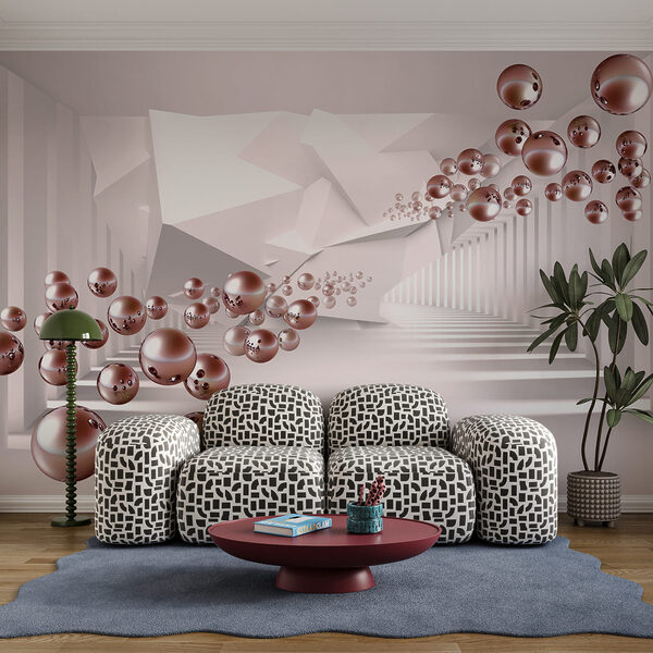 Habitación blanca con pelotas rosas Habitación blanca con pelotas rosas
