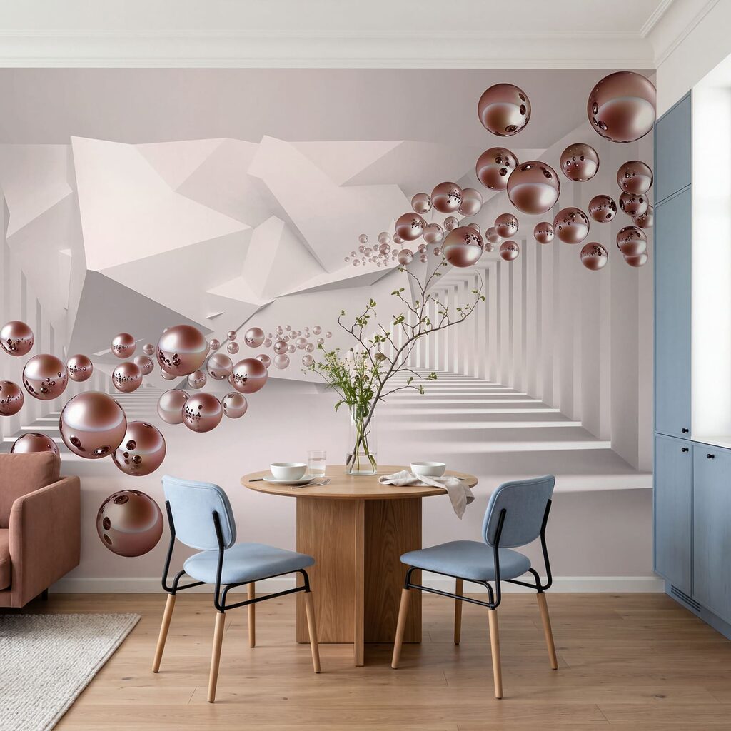 Habitación blanca con pelotas rosas Habitación blanca con pelotas rosas
