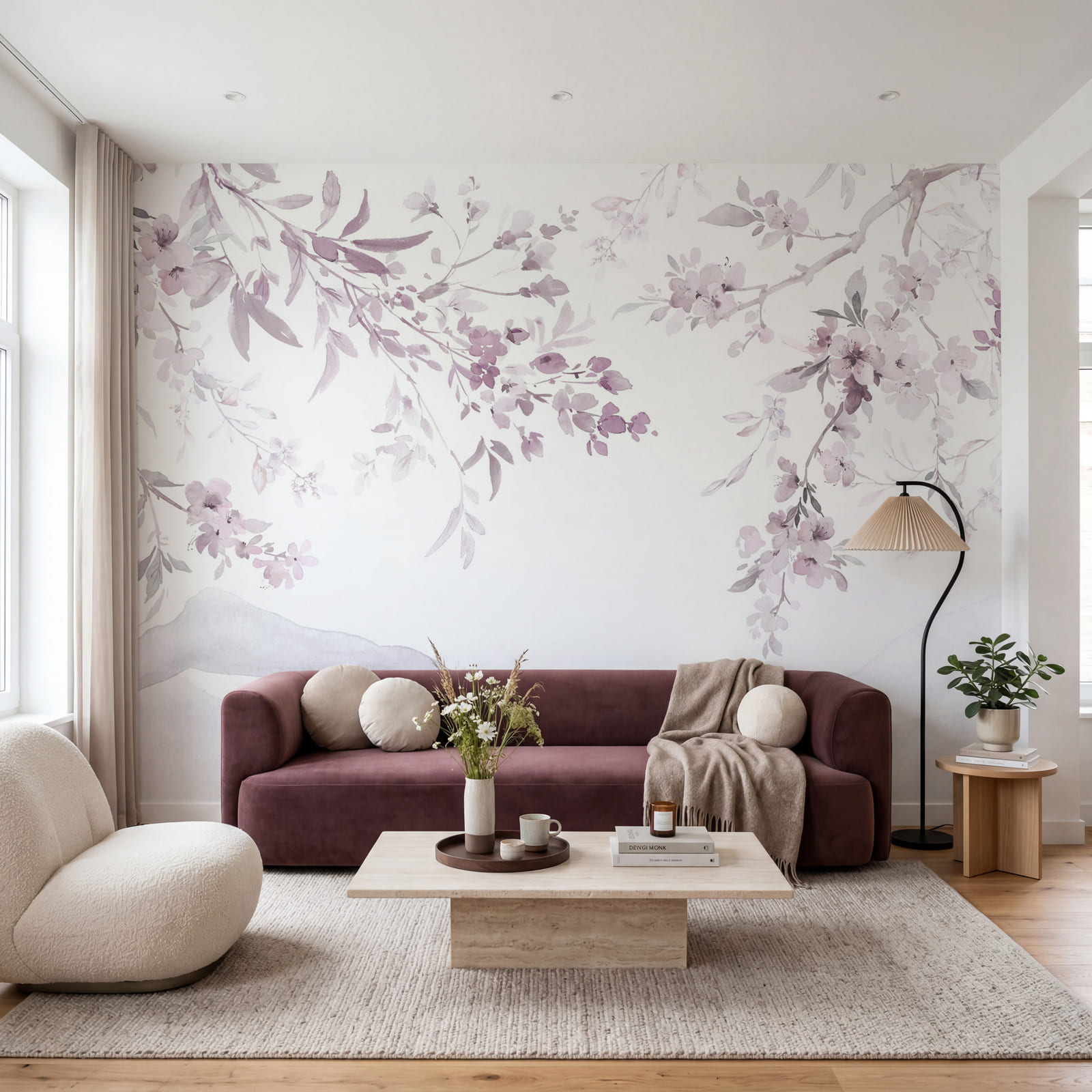 Cuadro de una rama de árbol con flores moradas Cuadro de una rama de árbol con flores moradas