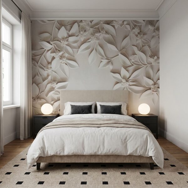 Pared blanca con flores y hojas blancas Pared blanca con flores y hojas blancas