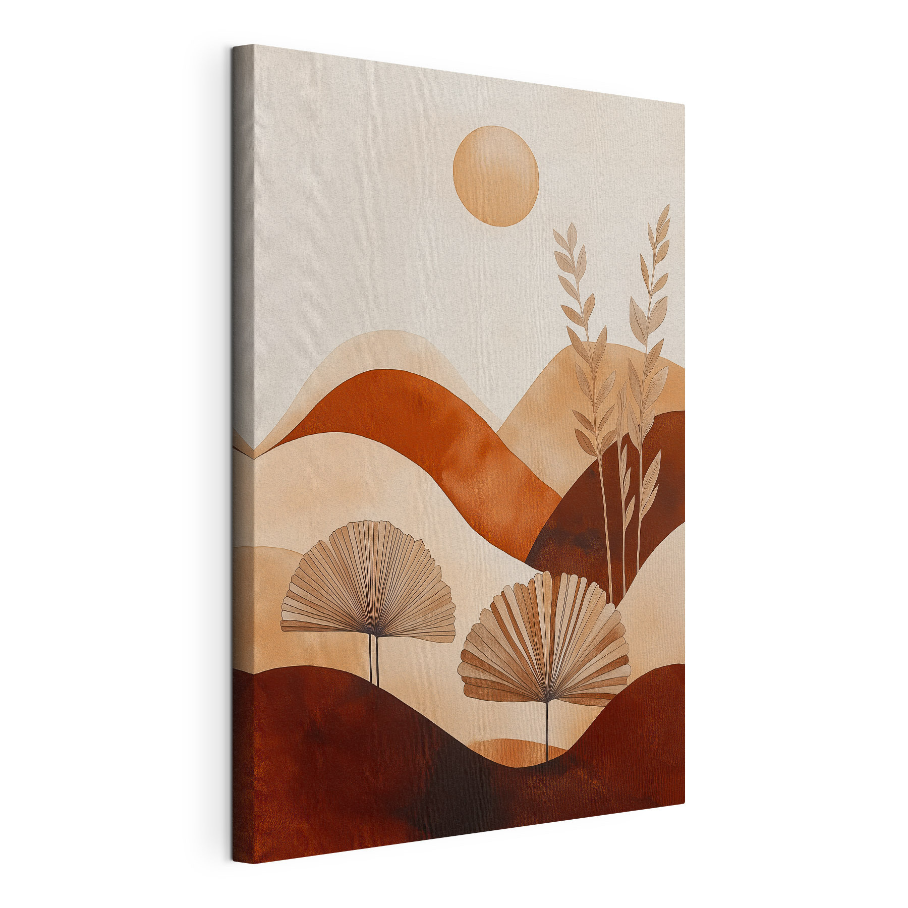 Painting of a landscape with plants and hills Painting of a landscape with plants and hills