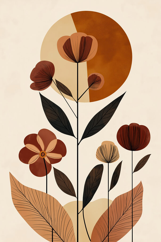 Flower with leaves and a circle Flower with leaves and a circle
