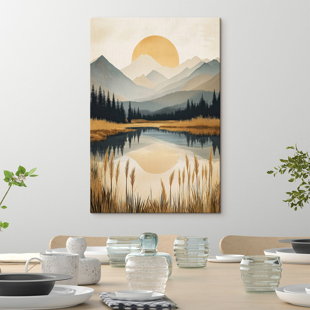 Landscape of a lake with mountains and trees Landscape of a lake with mountains and trees