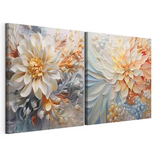 - Elegantes flores en suaves tonos pastel Lámina modular sobre lienzo - Elegantes flores en suaves tonos pastel