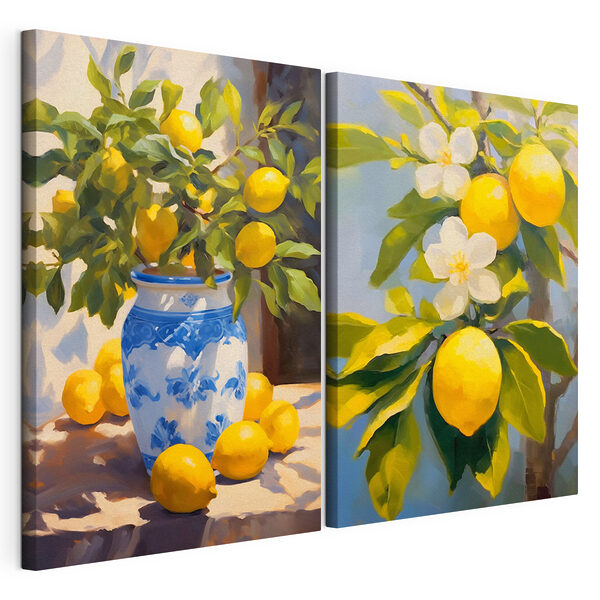 Limones en un jarrón y un jarrón con limones Lámina modular sobre lienzo Limones en un jarrón y un jarrón con limones