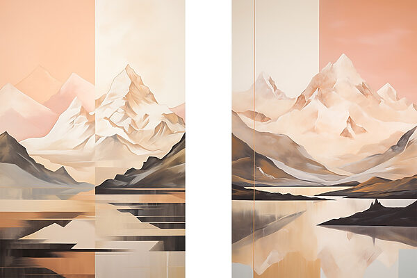 Painting of mountains and a lake Painting of mountains and a lake