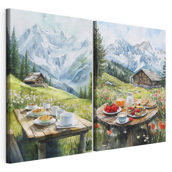Lámina modular sobre lienzo Lámina modular sobre lienzo Cuadro en el que se ve una mesa con comida y bebidas encima (SKU: m00403)