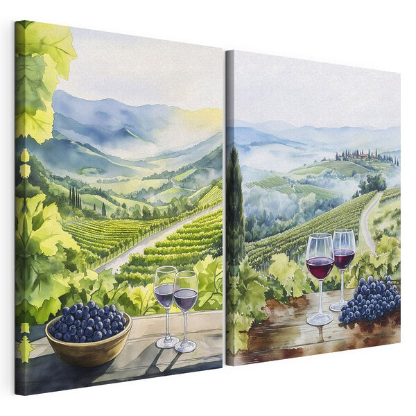 Lámina modular sobre lienzo Lámina modular sobre lienzo Cuadro en el que se ven copas de vino y uvas sobre una mesa (SKU: m00408)