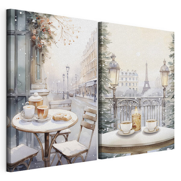 Lámina modular sobre lienzo Lámina modular sobre lienzo Cuadro de una calle con una mesa y sillas (SKU: m00413)