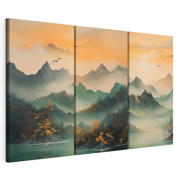 Lámina modular sobre lienzo Lámina modular sobre lienzo Cordillera con agua y pájaros volando (SKU: m00436)
