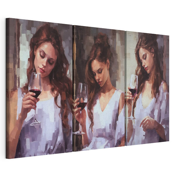 Lámina modular sobre lienzo Collage de una mujer sosteniendo una copa de vino