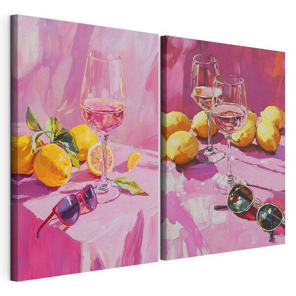 Lámina modular sobre lienzo Lámina modular sobre lienzo Cuadro de copas de vino y limones (SKU: m00444)