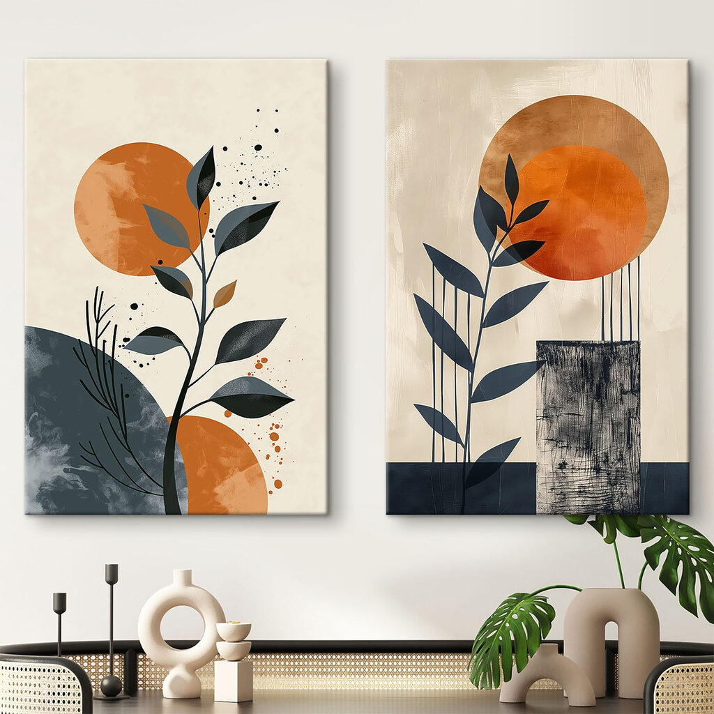 Two paintings of plants and sun Two paintings of plants and sun