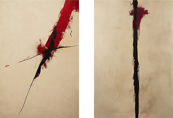 Painting of a red and black line