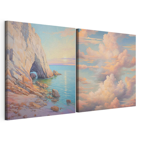 Lámina modular sobre lienzo Lámina modular sobre lienzo Cuadro en el que se representa una playa y una costa rocosa (SKU: m00487)
