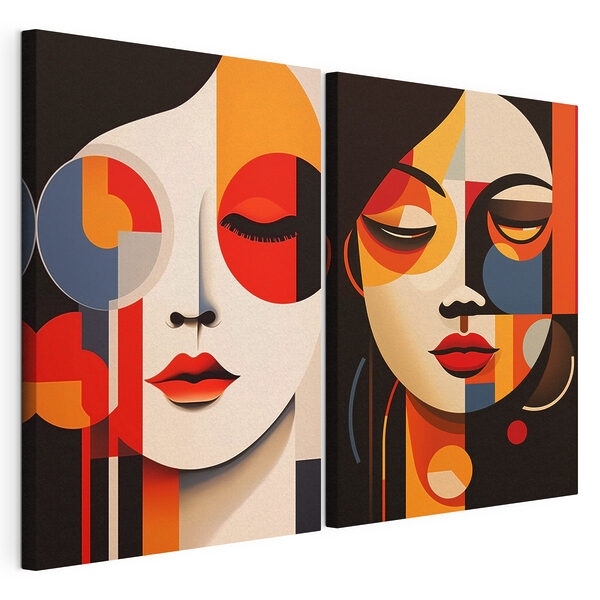 Lámina modular sobre lienzo Un par de obras de arte que representan rostros de mujeres