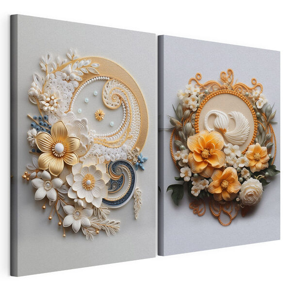 Collage de imágenes de flores y hojas Lámina modular sobre lienzo Collage de imágenes de flores y hojas