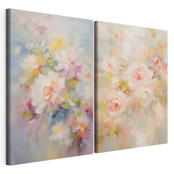 Lámina modular sobre lienzo Pintura de flores sobre una superficie blanca