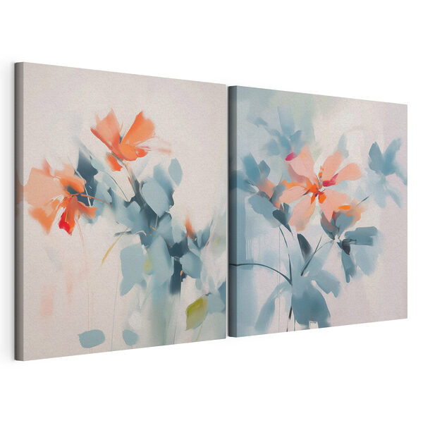 Pintura de flores y hojas Lámina modular sobre lienzo Pintura de flores y hojas