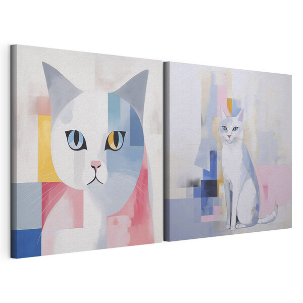 Dos cuadros de un gato Lámina modular sobre lienzo Dos cuadros de un gato