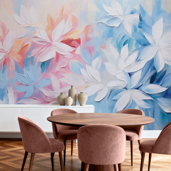 Cuadro de flores con hojas blancas y azules Cuadro de flores con hojas blancas y azules