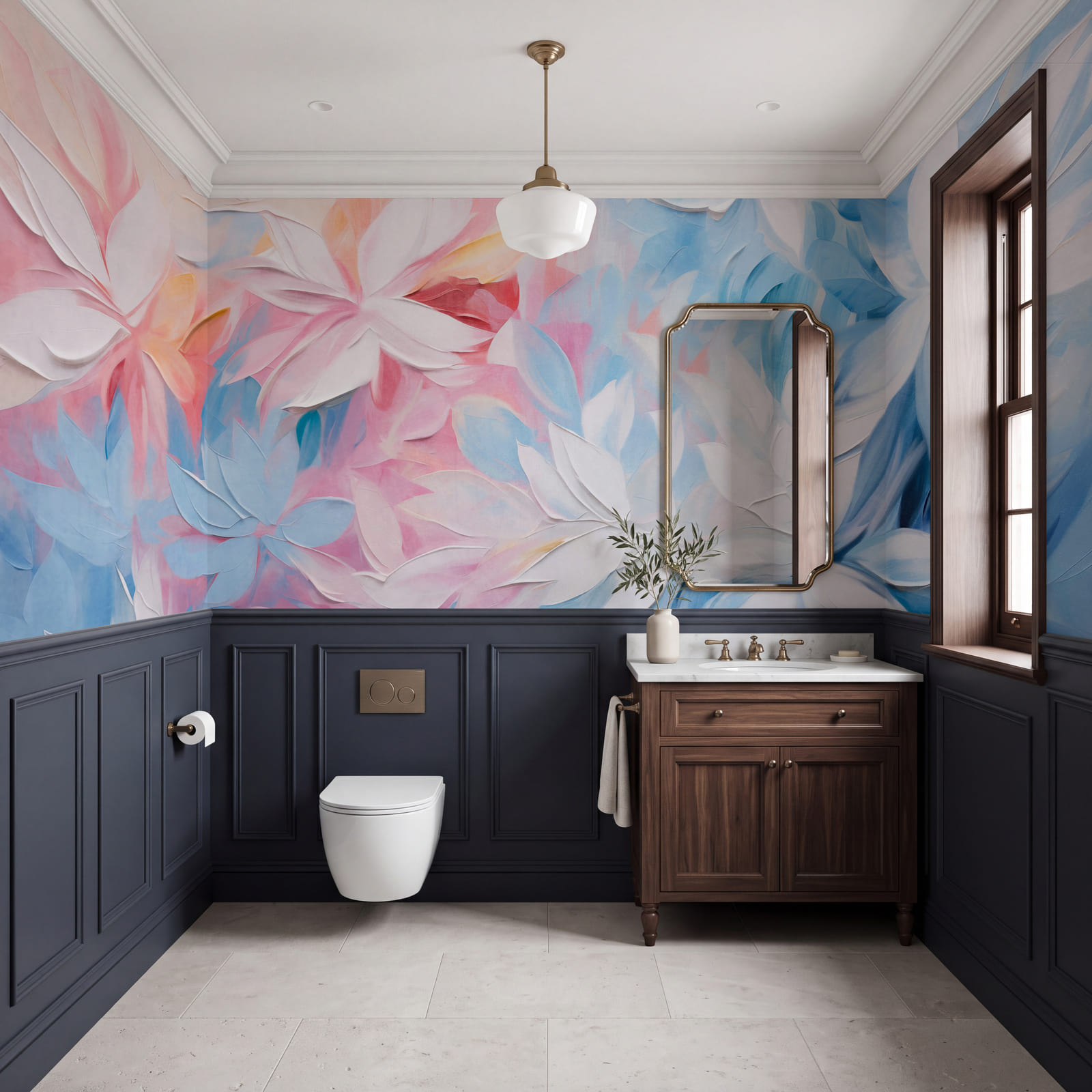 Cuadro de flores con hojas blancas y azules Cuadro de flores con hojas blancas y azules