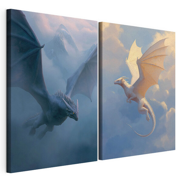 Collage de dragones volando por el cielo Lámina modular sobre lienzo Collage de dragones volando por el cielo